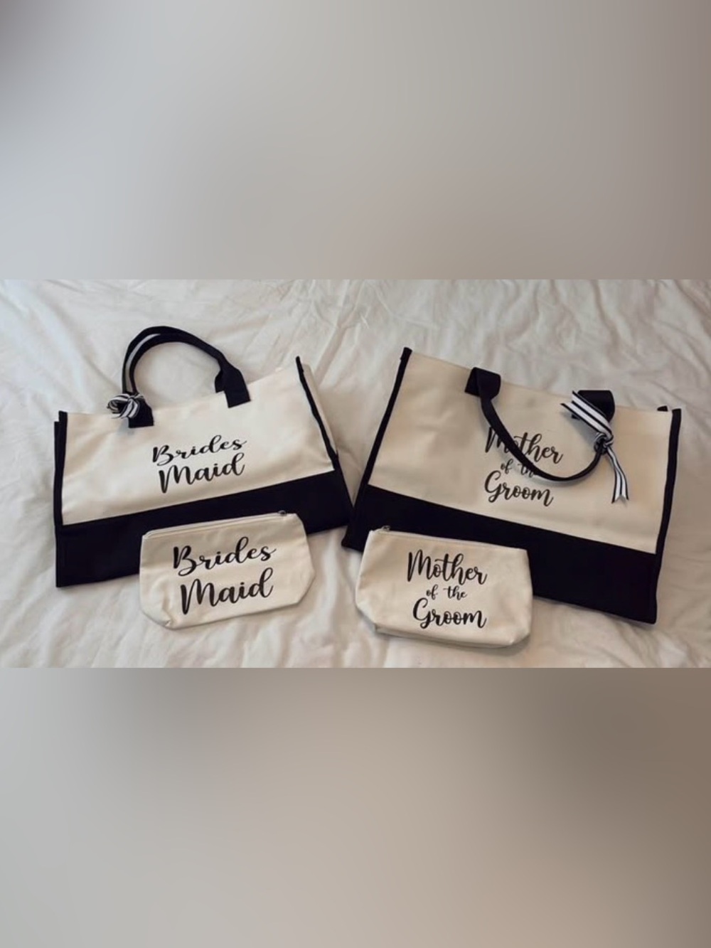 Bridesmaid & Mother of Groom Canvas Tote and Pouch Set - Black & White
